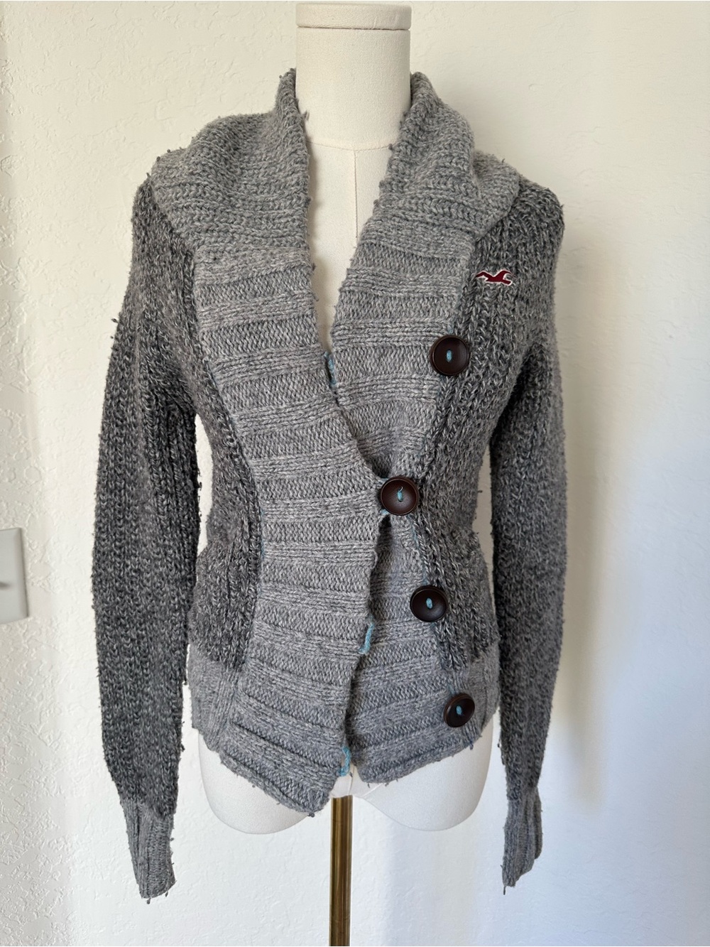 Hollister Gray Y2K Chunky Knit Cardigan Small